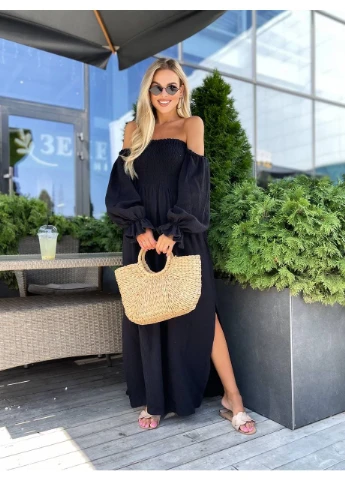 Чорна довга муслінова сукня Fashion