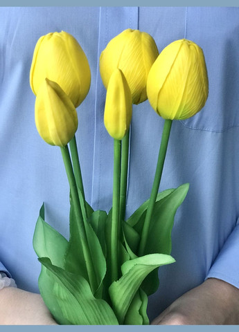 Тюльпани штучні латексні жовті, букет із 5 бутонів Real Touch, для декору, подарунок HVOYA (323654291)