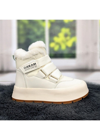 Молочные повседневные зимние ботинки зимние детские для девочки молочного цвета на липучках Tom.M