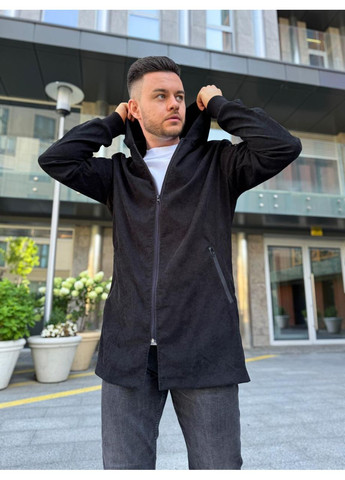 Чорна демісезонна чоловічна кофта-куртка з капюшоном (вельвет, весна-осінь) Vakko