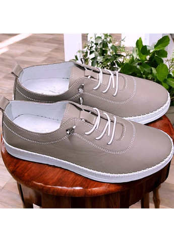 Бежевые бежевые кожаные кеды No Brand