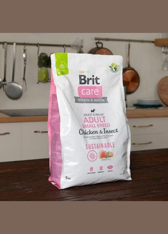 Сухой корм Dog Sustainable Adult Small Breed для собак малых пород, с курицей и насекомыми, 3 кг Brit Care (322874641)