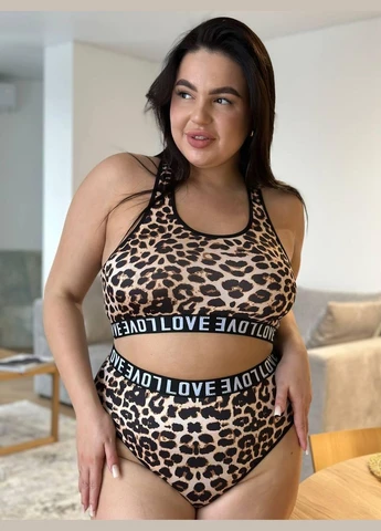 Комбинированный демисезонный леопардовый комплект для девушек plus size. комплект женской с надписью love” No Brand