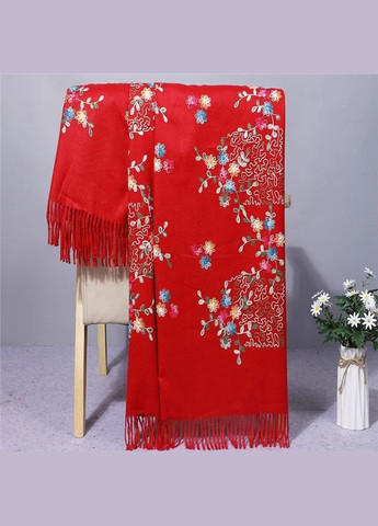 Кашемировый шарф с шелковой вышивкой "Магия природы" в красном цвете 134005 Cashmere (325878576)