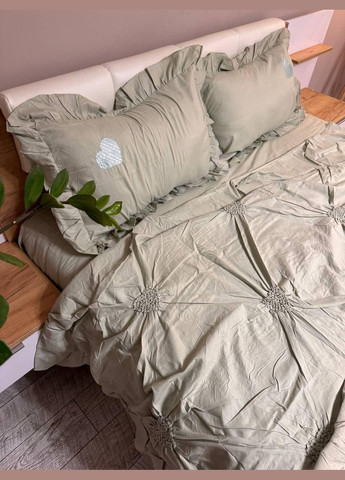 Постільна білизна Євро 200х220 наволочка 70х70 2шт Оливковий (П4-satin-zhatka-ser-002-01) No Brand (348094926)