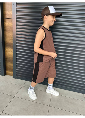 Бежевий літній костюм майка + шорти хлопчик No Brand