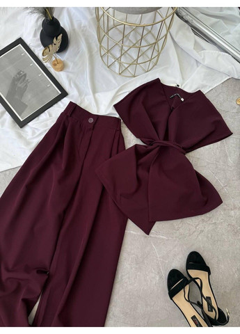 Костюм 2–ка з костюмки, з жилеткою та широкими штанами мод ЛКК-202, марсала, 50-52 No Brand (355469822)