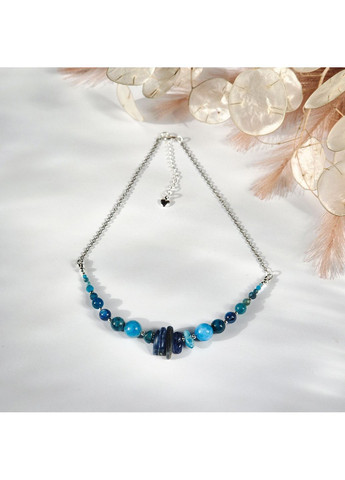 Підвіска на ланцюжку натуральний Апатит та Кіаніт, фур-ра гіп-на колір срібло d-10-8-6-4-3-2мм+- L-38-43см No Brand Підвіска (362695403)