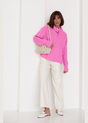 Рожевий демісезонний светр жіночий з блискавкою на комірі 01013 Lurex