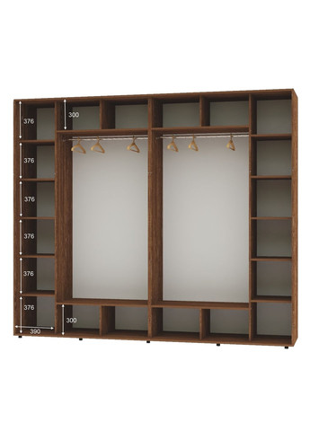 Шкаф-купе четырехдверный 300*60*250 Дуб винтаж 2 Зеркала с пескоструйным рисунком/2 Зеркала Алекса (360472867)