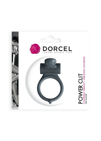 Ерекційне кільце Power Clit Black V2 з вібрацією та язичком з щіточкою Dorcel (297572646)