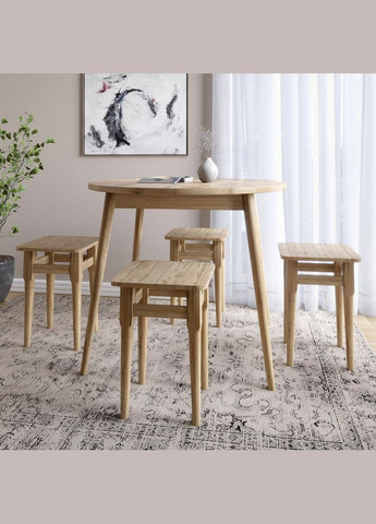 Стол круглый и 4 табурета обеденный комплект для кухни Майами-1 кромка ПВХ 0,45 мм Дуб Аппалачи (-041231) Lion (317271235)