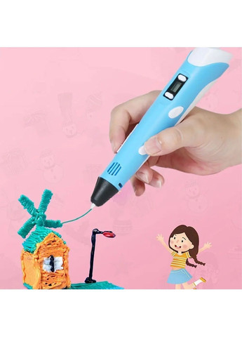 Комплект набор 3D-ручка с трафаретами дисплеем работой от сети планшетом для детского творчества рукоделия (481874-Prob) Синяя Unbranded (367592543)