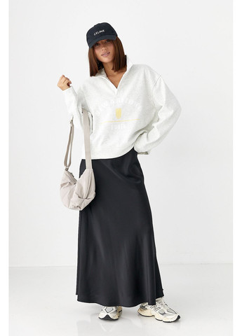 Светло-серый утепленный свитшот-поло с пуговицами - желтый цвет Lurex (353306276)