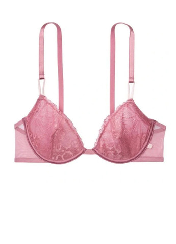 Рожевий балконет жіночий бюстгальтер мереживний sexy tee unlined lace demi bra Victoria's Secret з кісточками поліамід, еластан