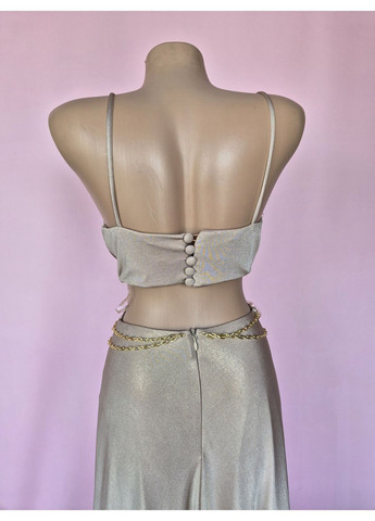 Бежевое платье женское вечернее нарядное длинное в пол на бретельках с золотистым отливом promlace No Brand однотонное