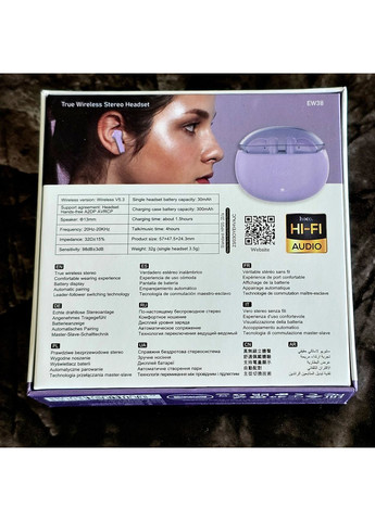 Жіночі бездротові навушники EW38 котик 300 мА·год 4 години Purple Hoco (353497620)