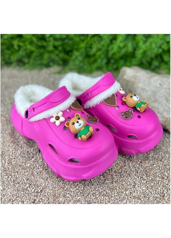 Жіночі крокси утеплені на платформі з джибітсами Е-006060-4 Фуксія Sanlin (307172398)