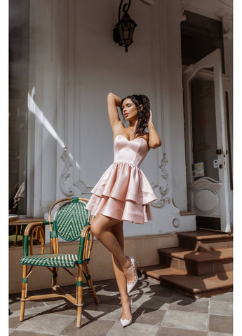 Пудрова святковий міні-сукня з корсетним верхом та пишною спідницею з пишною спідницею MonCher