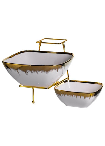 Фруктовница на 2 яруса фуршетная стойка для закусок 31×23×25 (см) конфета Белая с золотом 2558-1 Yiwu (370800163)