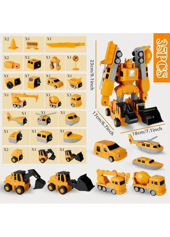 Магнитный конструктор Робот трансформер 8в1 из машинок строительная техника 35 предметов в кейсе No Brand (354823834)