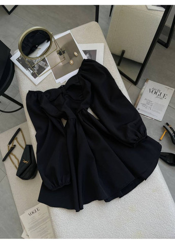 Черное кэжуал женское платье с большими рукавами. с открытыми плечами, с открытой спиной Україна однотонное