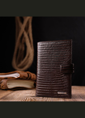 Лакированное мужское портмоне с хлястиком для карт и документов коричневое (sku_21194) No Brand (327819630)