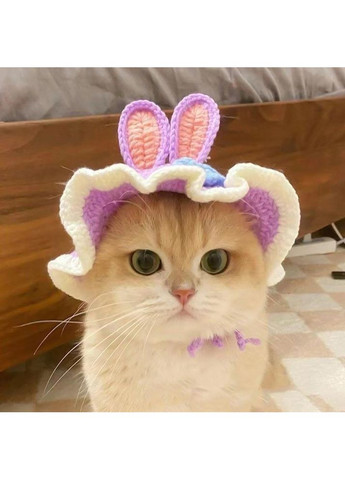 В'язана шапка для котів зайчик колір фіолетовий (TA0162_2) No Brand (370718918)