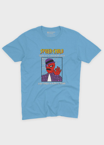 Голубая демисезонная футболка для девочки с принтом супергероя - человек-паук (ts001-1-lbl-006-014-099-g) Modno