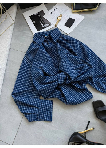 Синяя повседневный рубашка в клетку Україна с длинным рукавом