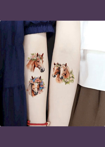 Набір тимчасових татуювань "Коні" Horses-20-01 розмір 6х6 см Fresh Tattoo (341677603)