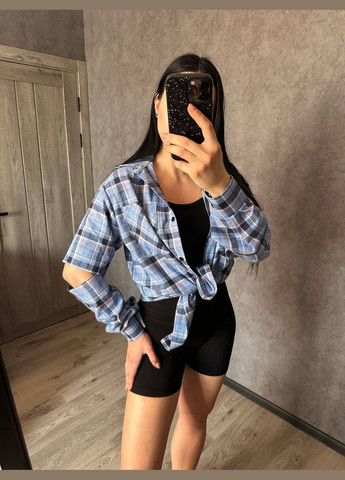 Голубой классическая, повседневный, кэжуал, вечерний рубашка в клетку No Brand с длинным рукавом