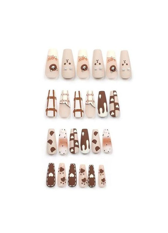 Накладні нігті з клеєм і пилкою 24 шт, набір накладних нігтів з дизайном ведмедика та сердець No Brand (370290183)