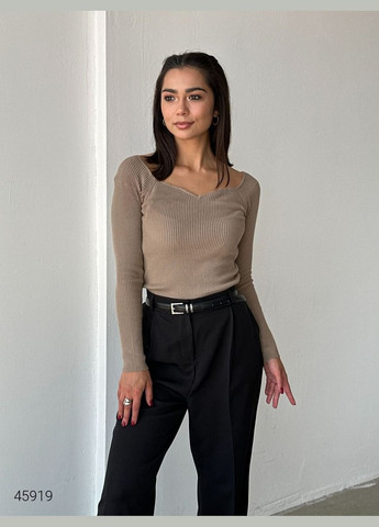 Бежевый летний джемпер в рубчик с фигурным вырезом джемпер Liton