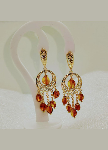 Сережки 3045 з натурального бурштину відтінок медовий MINOV (311310538)