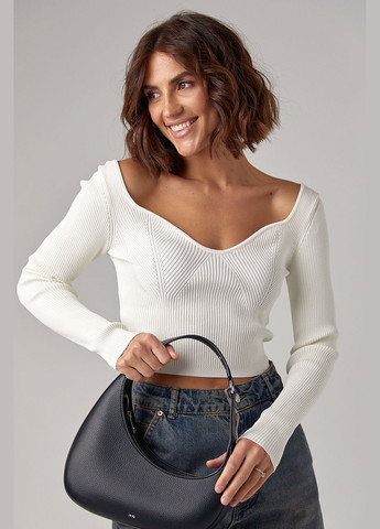 Короткий лонгслів у рубчик з фігурним вирізом Lurex (300363882)