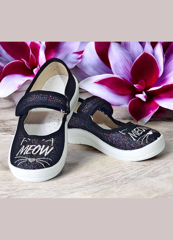 Черные ортопедические тапочки на липучке для девочки сменная обувь в садик школу сменка валди Waldi с вышивкой