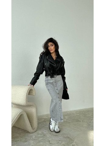 Чорна демісезонна жіноча вкорочена косуха з еко-шкіри Fashion