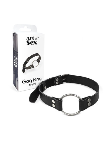 Кляп металеве кільце на ременях – Gag Ring Metal, чорний, натуральна шкіра Art of Sex (345708887)