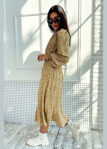 Светло-коричневое праздничный, повседневный, кэжуал платье с пышной юбкой Seventeen с цветочным принтом