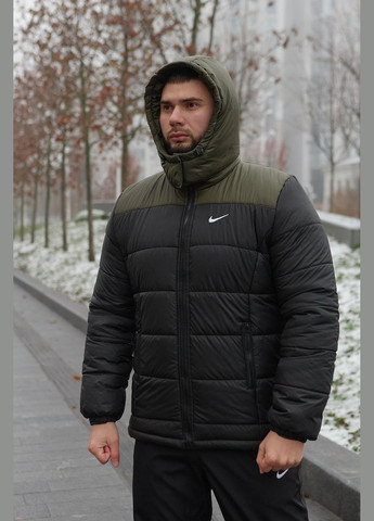 Оливковая (хаки) зимняя куртка зимняя мужская «frost» хаки-черная No Brand