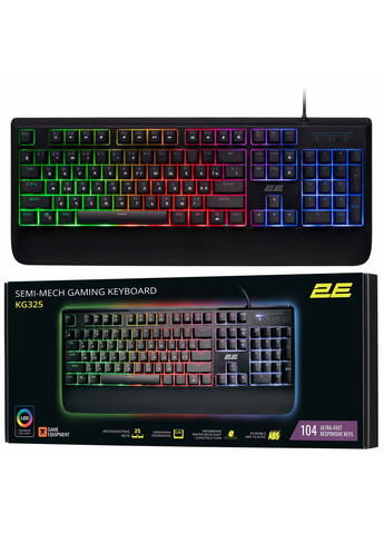Клавіатура мембранна KG325 104key, USB-A, EN/UA/RU, LED, 2E Gaming (362712820)