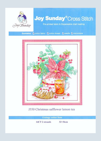 Набор для вышивания по нанесённой на канву схеме "Christmas safflower". AIDA 14CT printed, 32*36 см Joy Sunday (313613120)