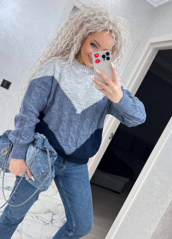 Синий демисезонный свитер вязаный джемпер Україна