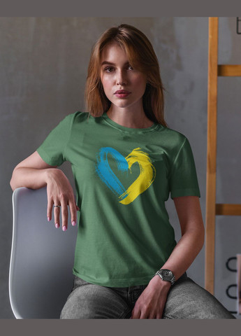 Хакі (оливкова) літня жіноча патріотична футболка з українською символікою 44 Mishe 200040010