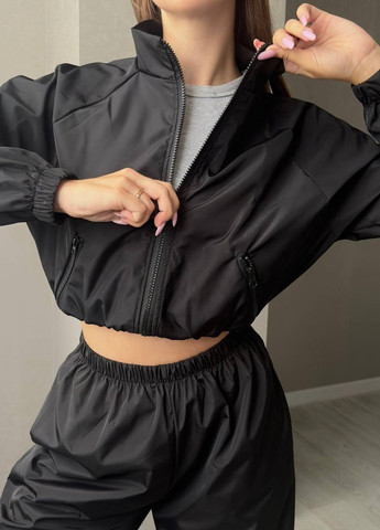 Базова повсякденна демісезонна вкорочена вітровка на блискавці з рукавами реглан, кишенями та коміром стійкою Україна (328432640}