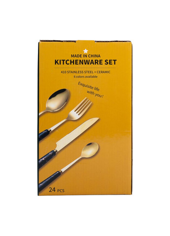 Набор столовых приборов на подставке 24 предмета с керамическими ручками, золотистый Yiwu (323641398)