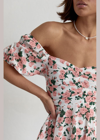 Рожева повсякденний літня сукня міні з драпіруванням спереду 23128 Lurex з квітковим принтом