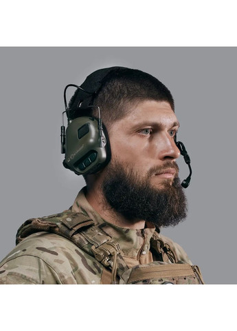 Активные тактические наушники с микрофоном M32 MOD3 Helmet Version. Олива Earmor (356486587)