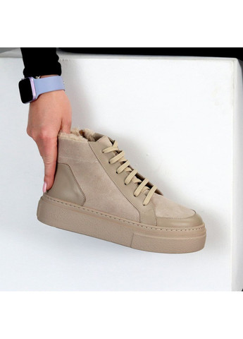 Черевики Milos зимові, натуральна шкіра та замша, темний беж, теплі No Brand (365548124)